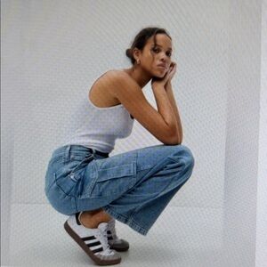 Baggy1990s Born to Chill Wide Leg Side Cargo Relaxed Fit Loose Light Wash 14